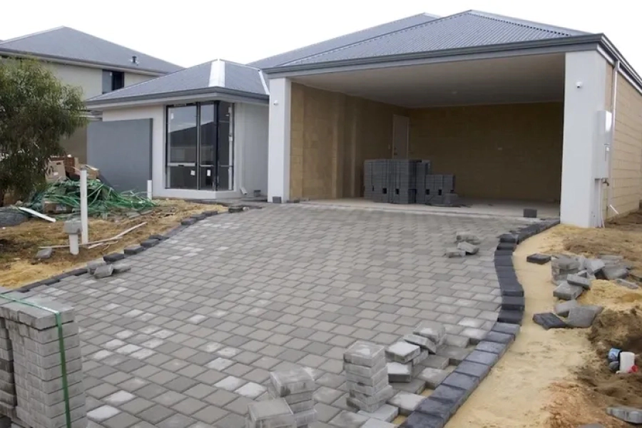 hardscape driveway installation in progress