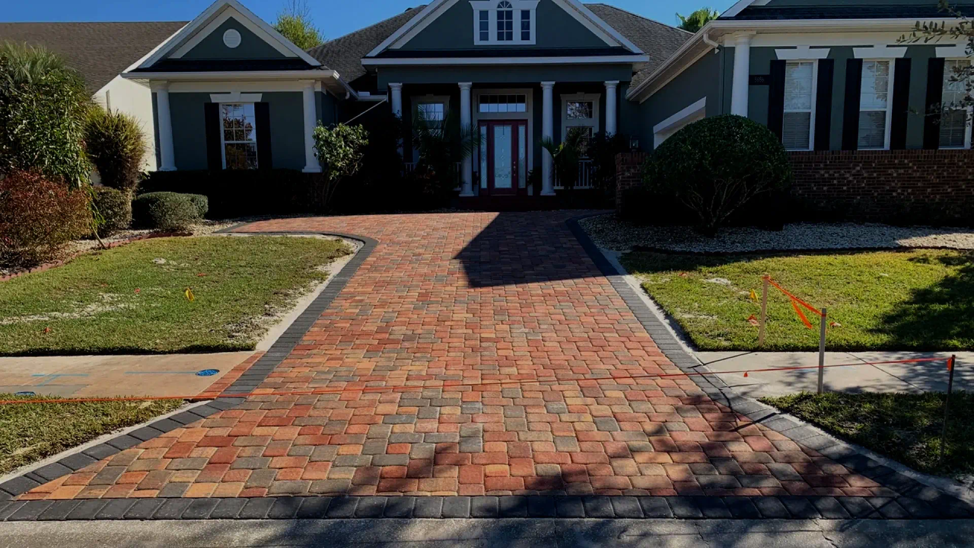 multi colored driveway hardscape